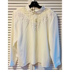 Kathy Che Women's Beaded Blouse White Polyester Size 14 Petite